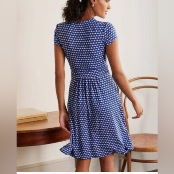 Boden Lola Jersey Knit Faux Wrap V-Neck Fit & Flare Blue Dress | Size 8 - Picture 2 of 8